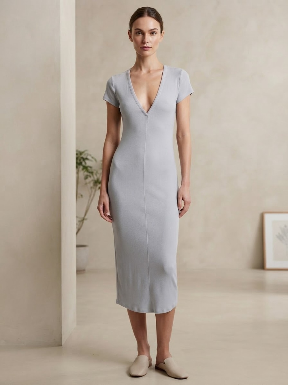 Wilfred Free V-Neck Cap Sleeve Midi Dress